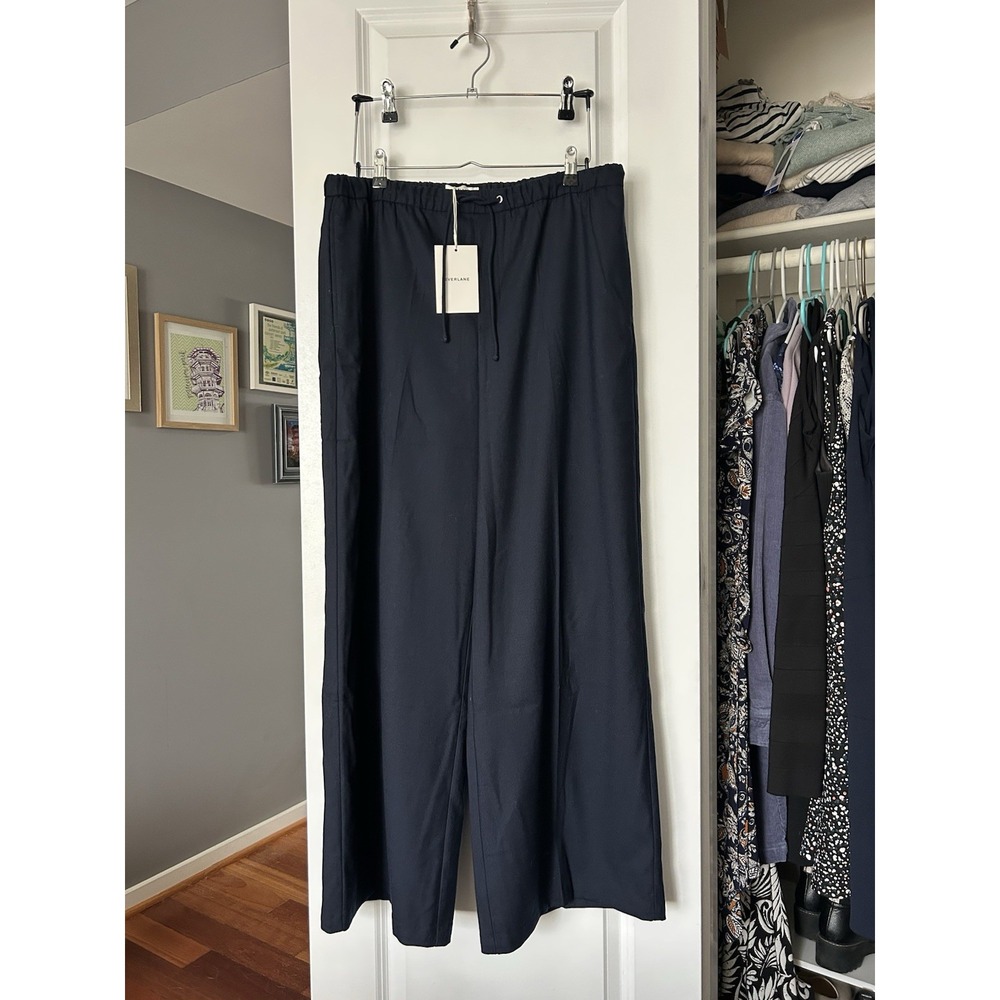 NWT Everlane The Gabardine Easy Pant Navy Wool Blend Drawstring Pants Size 12